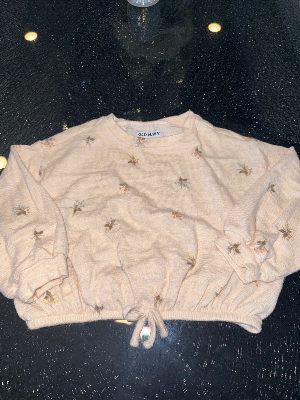 Old Navy Pink Floral Drawstring Crewneck Sweater